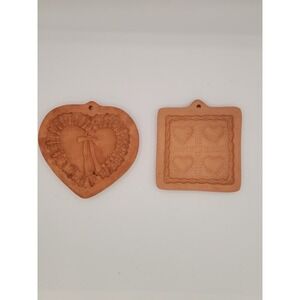2 Vintage Cotton Press Terra Cotta Cookie Molds Heart Quilt and Heart‎ 90's